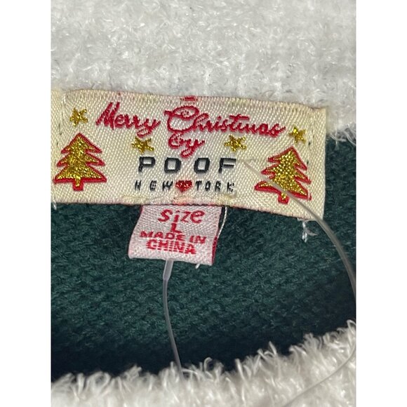 Poof New York Merry Christmas Womens Santa Sweater Large Green & Red Acrylic - Picture 3 of 5